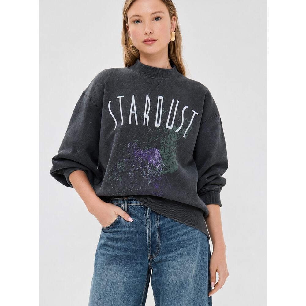 NWOT Anine Bing Ramona Stardust Long Sleeve Sweatshirt Washed Black Size Large